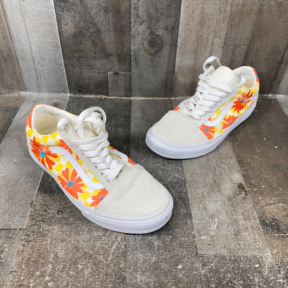 Vans Old Skool CHECKERBOARD‎ FLORAL BLANC DE Womens 8.5, Mens 7 Unisex